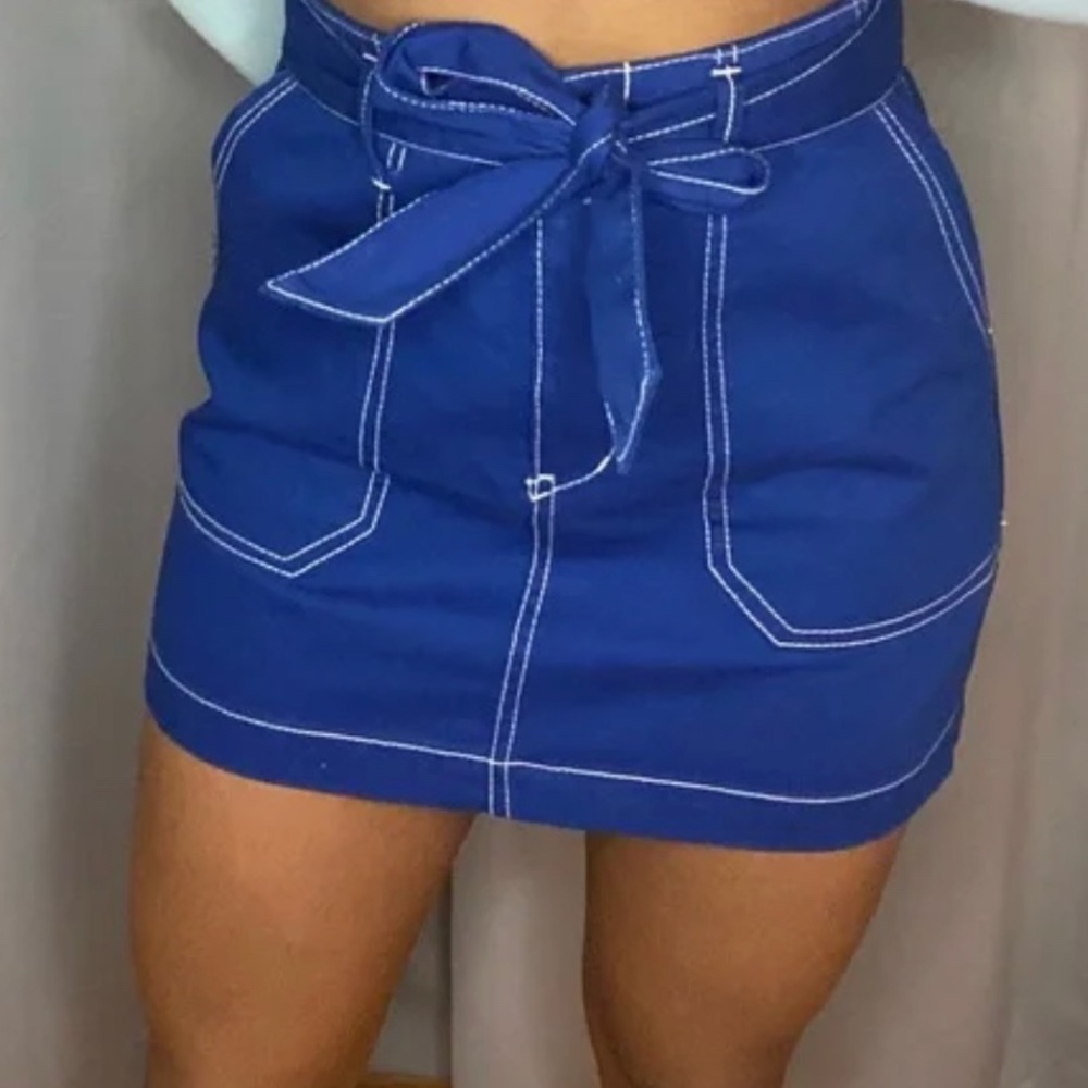 Wild Fable Women Blue Belted Contrast Stitch Utility Skirt Plus Size 22W. NWT - Picture 5 of 7